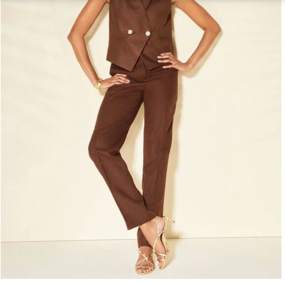 Talbots Brown Southampton Linen Trouser Pants - Picture 8 of 9